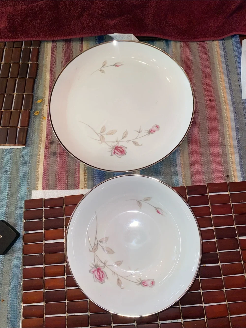 Vintage Seizan White Porcelain Dinner and Serving Bowls with Pink Rose Motif